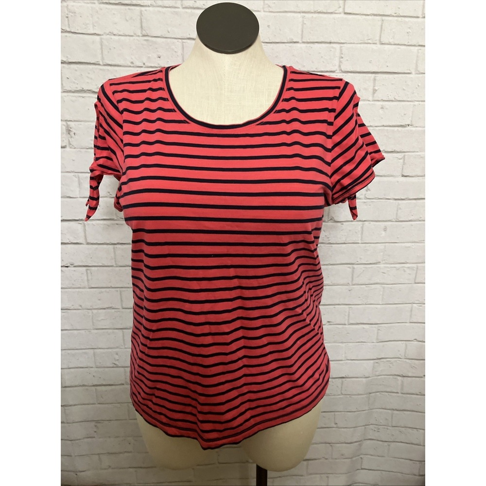 Nautica Red Navy Striped Tie Sleeve Tee Women's Large